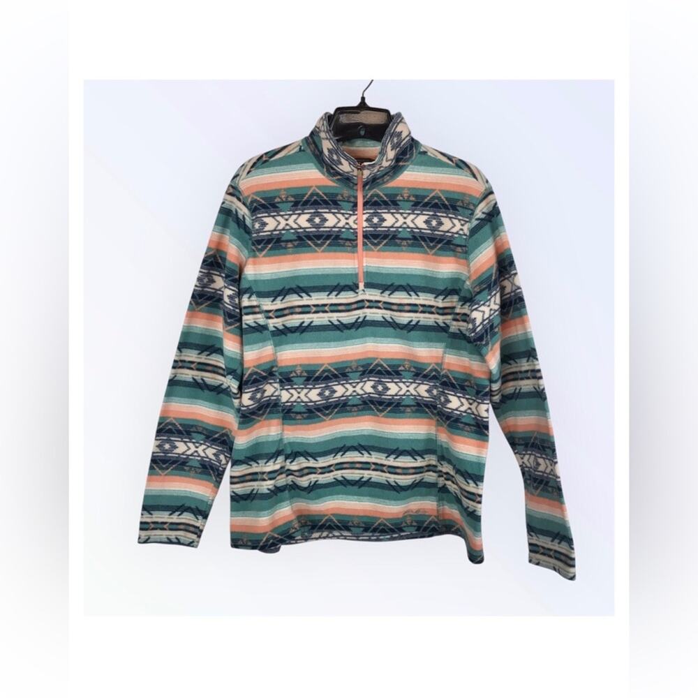 Eddie Bauer Aztec Quarter-Zip Fleece Athletic Pullover Teal & Coral